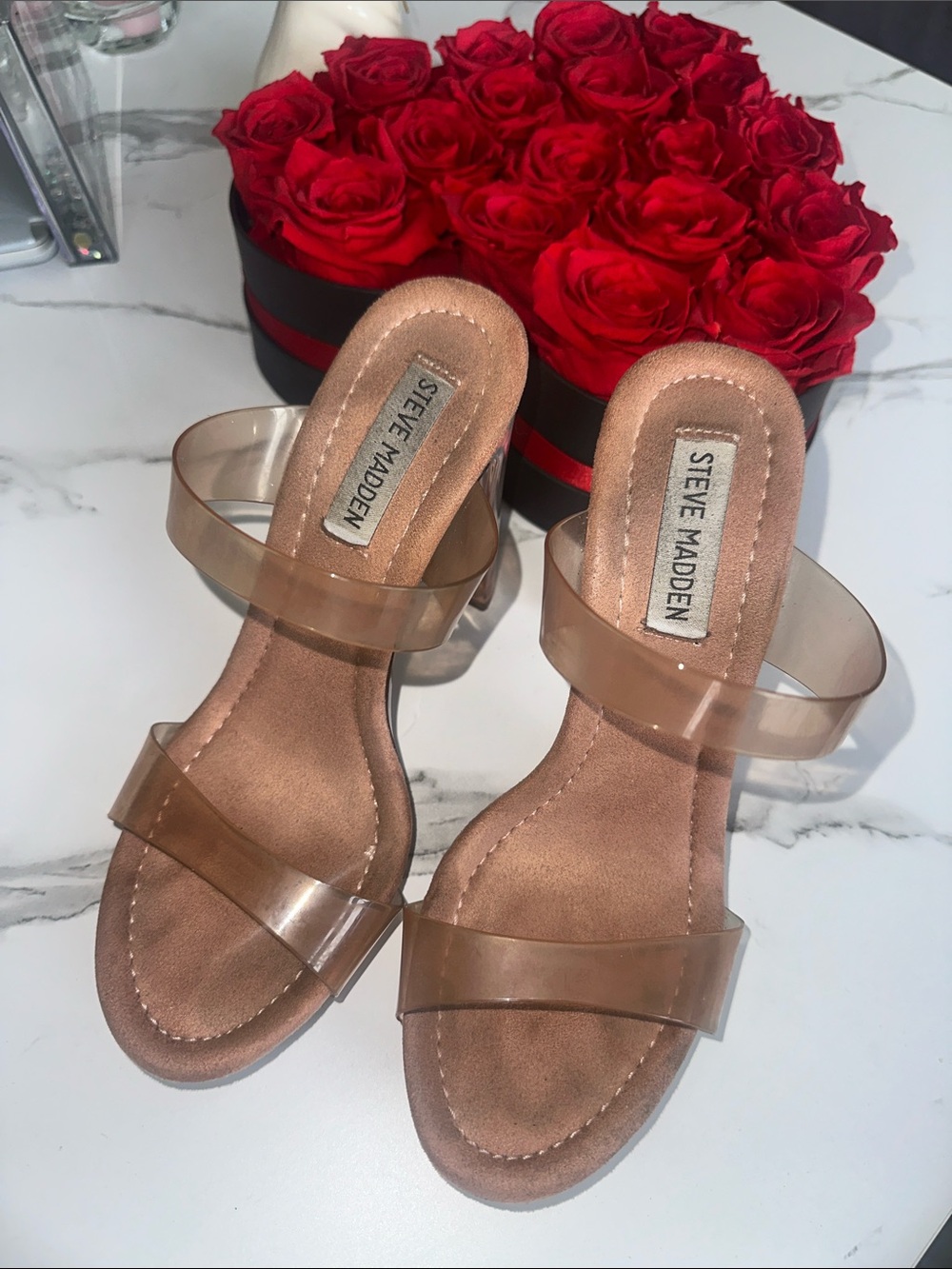 Steve Madden Nude Clear Strap Block Heel Sandal - Picture 3 of 8
